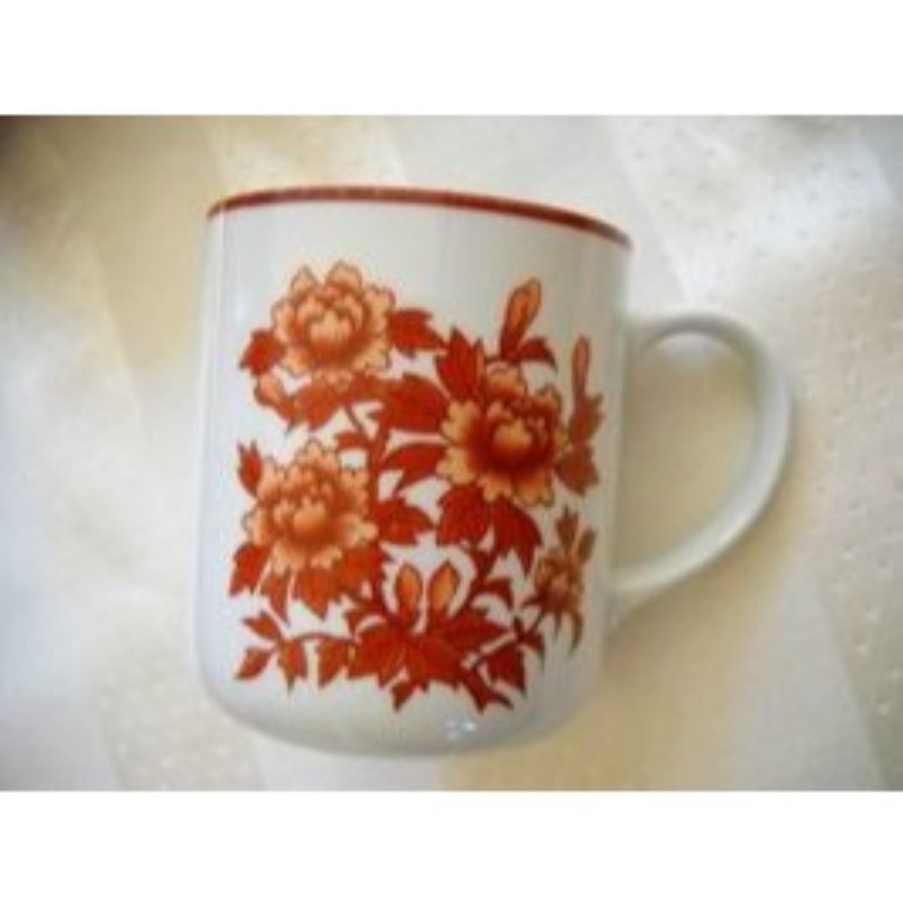 Vintage Japan Japanese Burnt Orange Flowers Floral Fine China #7752 Coffee Cup